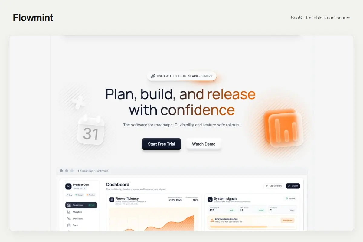 Flowmint — SaaS & Software website template preview